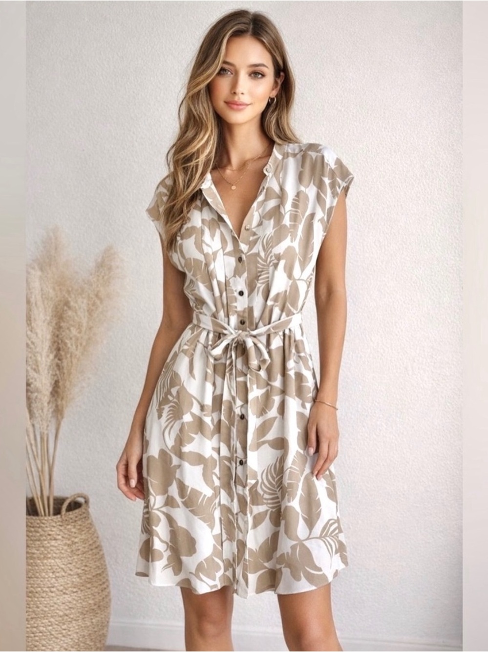 NWT Ann Taylor Palm-Print Shirt Dress